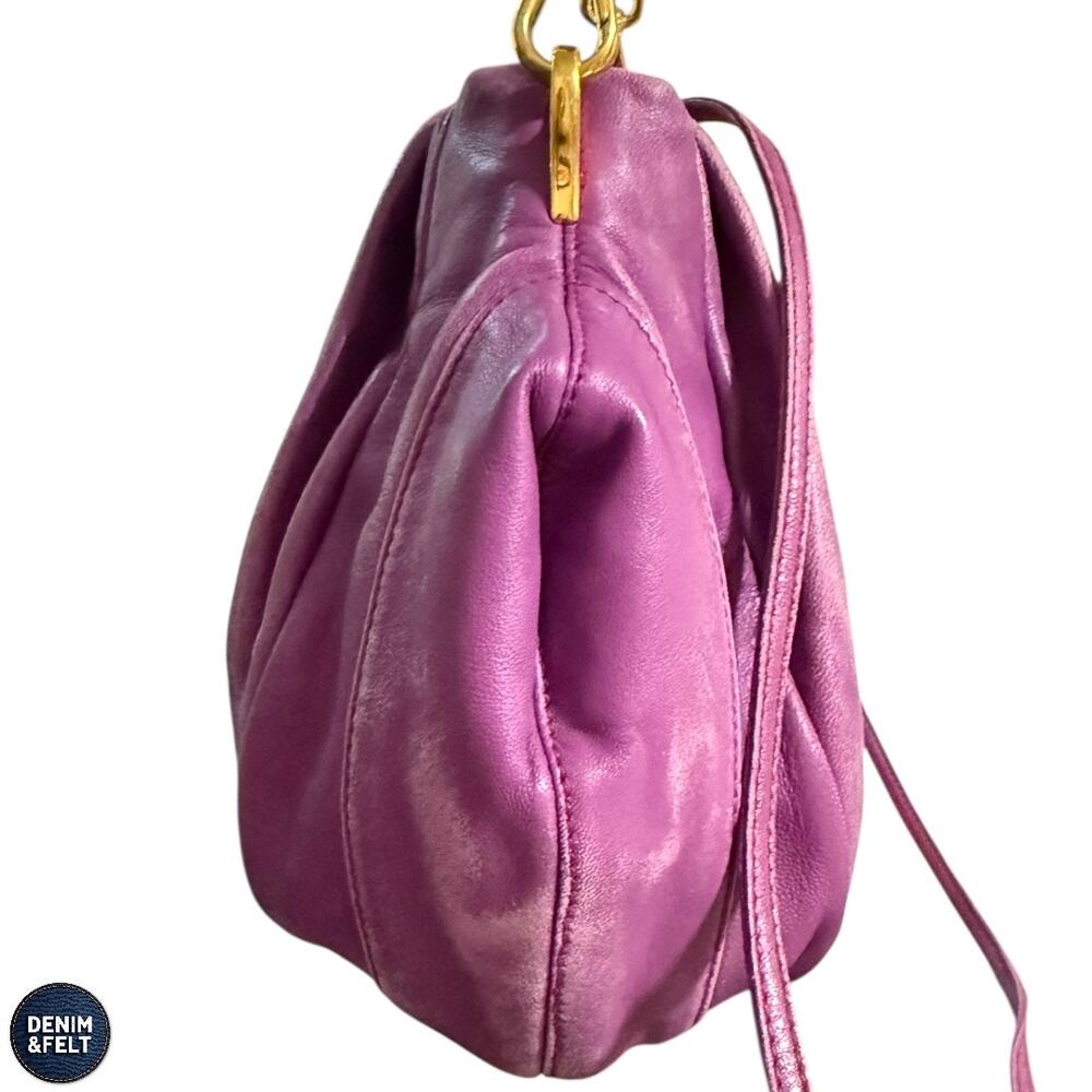 Prada‎ Purple Leather Pleated Shoulder Bag Gold Hardware Slouchy Hobo Purse Luxe - Picture 5 of 16